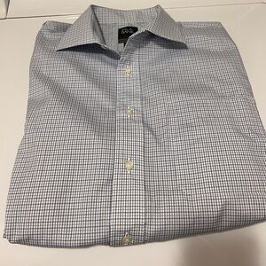 Jos. A. Bank Traveler Blue Dress Shirt with Classic Check Pattern 16.5,34